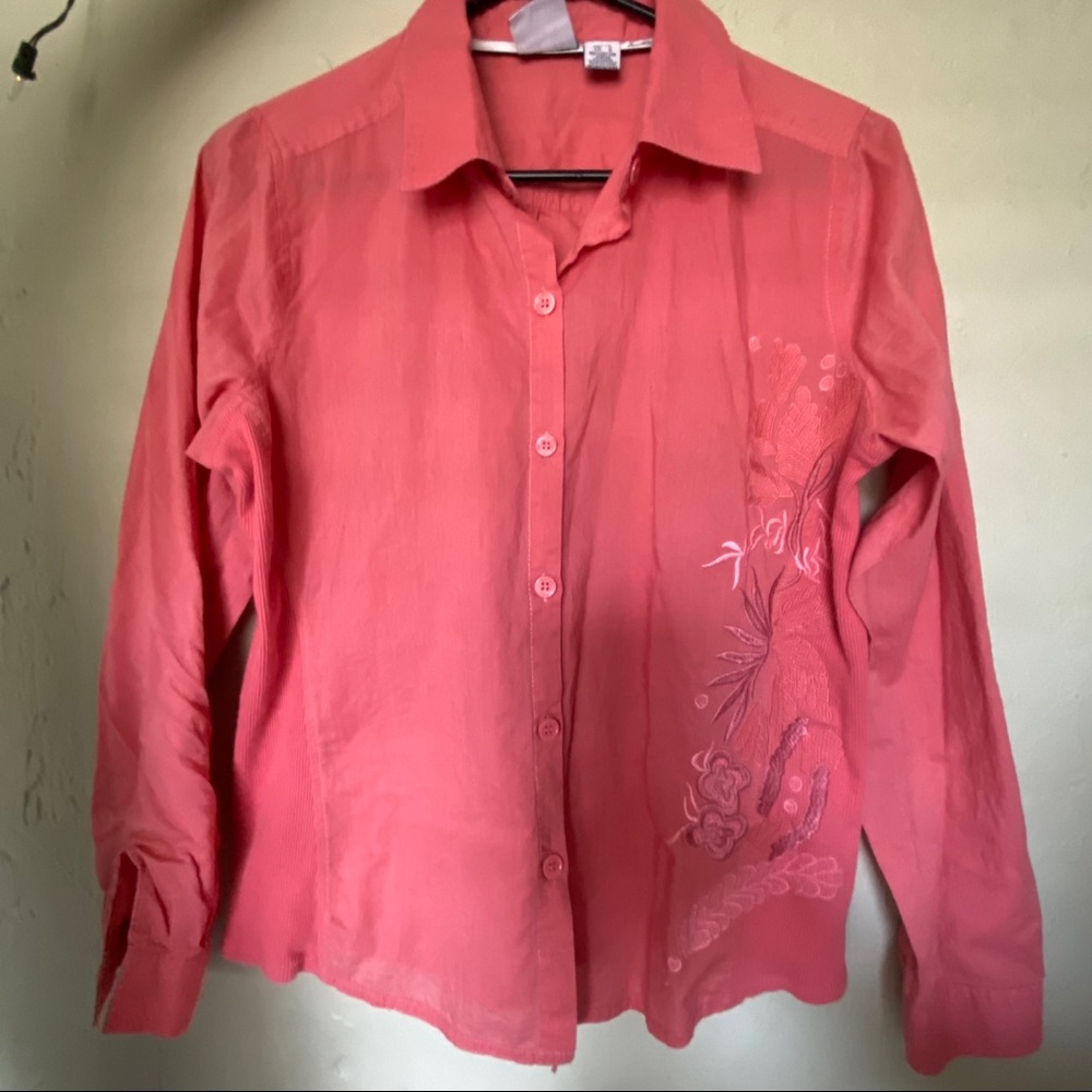 Women Carribean Joe Petite L coral pink 3/4 sleeve